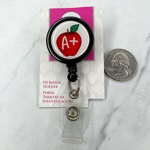 A+ Teacher Apple Clip On School Work Retractable Badge ID Holder